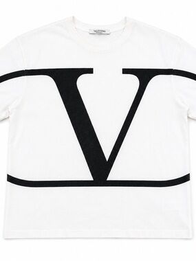 Valentino White Crewneck Logo Tee with Black Script